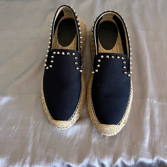 Christian Louboutin Espaboat Navy Espadrille Spiked Shoes 39 - Picture 9 of 16